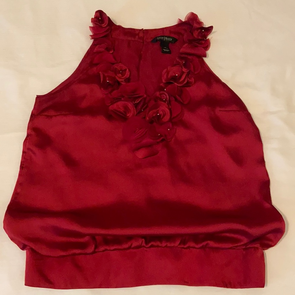 Crimson red silky blouse by WHBM size small. Perfect for any time of year.